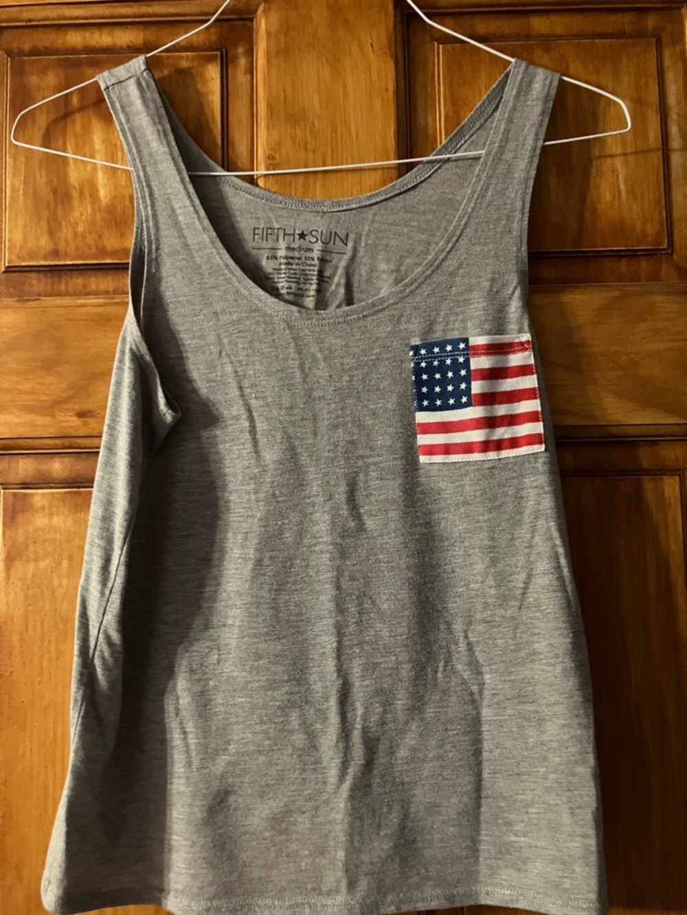 Fifth Sun Gray Tank with American Flag Pocket